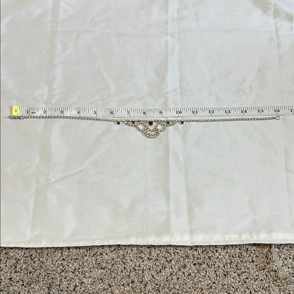 Vintage Clear and Ruby Red Crystal Rhinestone Old Hollywood Choker Bib Necklace - Picture 8 of 15